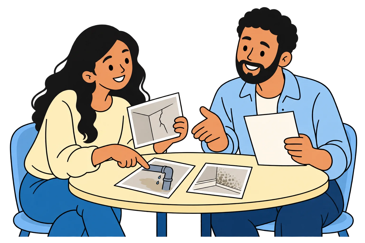 Tenant and advocate reviewing repair evidence together